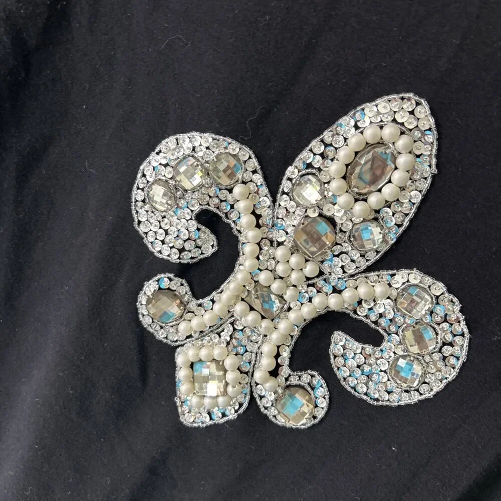 BOSTON PROPER Y2K Bling Hoodie Womens Small Black Fleur De Lis Rhinestone Jacket - Picture 7 of 11